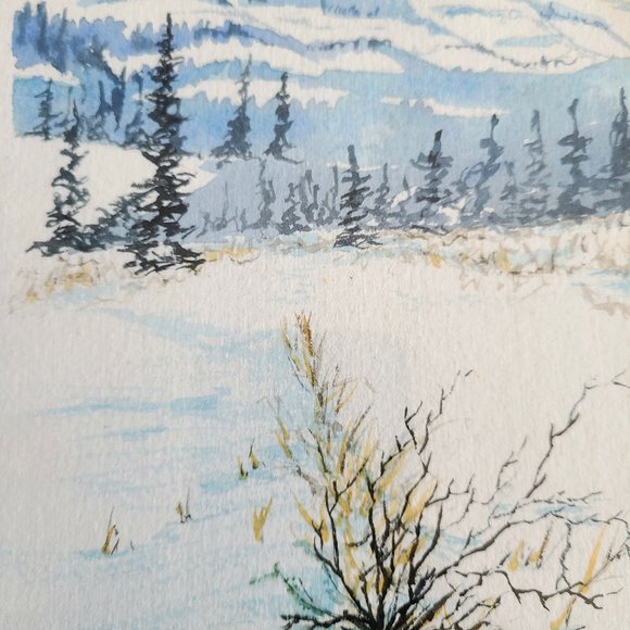 Original watercolor art signed by Crowle. Winter landscape. - Picture 5 of 7